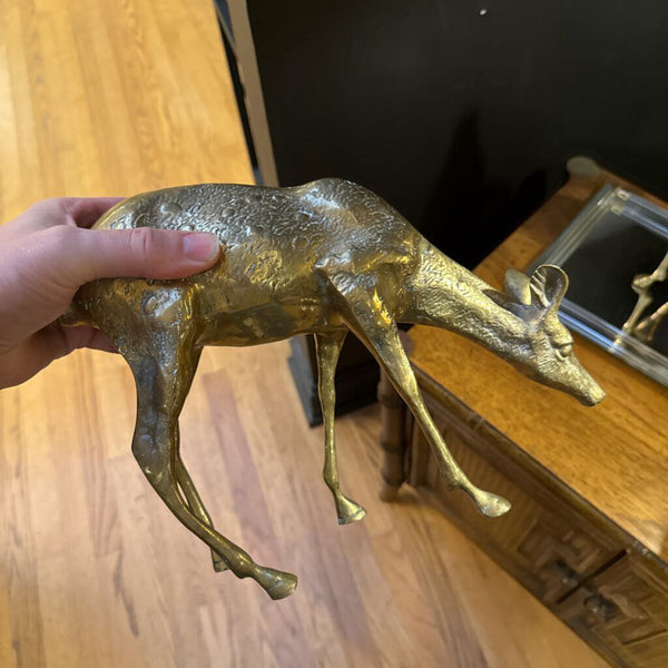 Heavy brass deer pair 14"h buck x 9 doe 11" x 9"