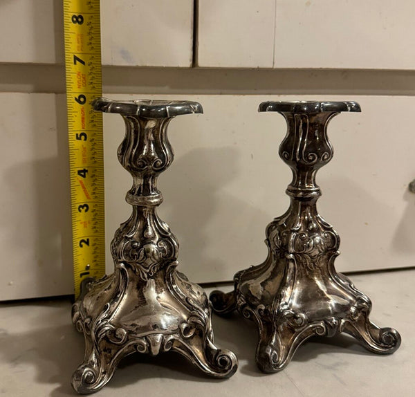 Sweden weighted sterling rococo style 6" tall 3.5" wide at base (pair) three crowns and "s" hallmark