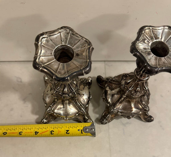 Sweden weighted sterling rococo style 6" tall 3.5" wide at base (pair) three crowns and "s" hallmark