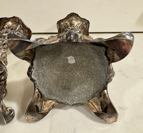 Sweden weighted sterling rococo style 6" tall 3.5" wide at base (pair) three crowns and "s" hallmark