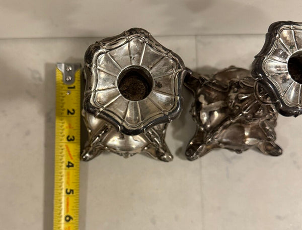 Sweden weighted sterling rococo style 6" tall 3.5" wide at base (pair) three crowns and "s" hallmark