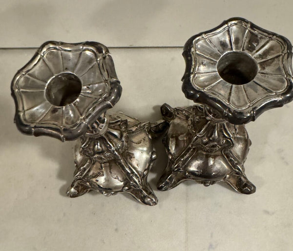 Sweden weighted sterling rococo style 6" tall 3.5" wide at base (pair) three crowns and "s" hallmark