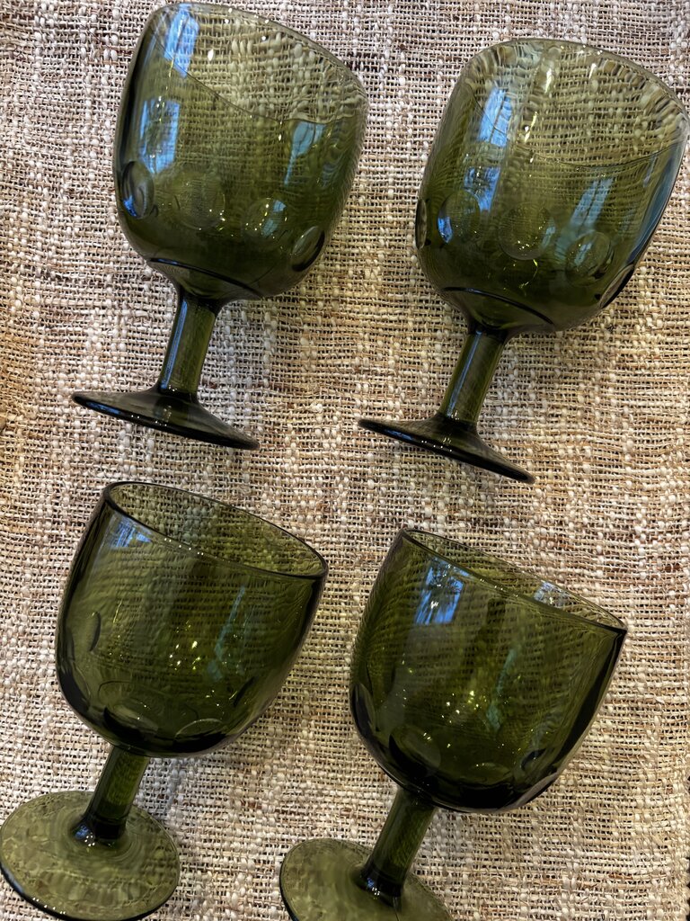 Four Vintage Bartlett Collins Green Thumbprint Goblets