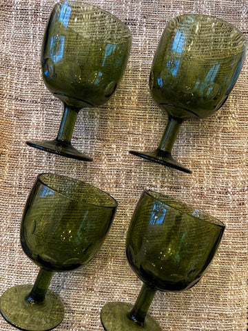 Four Vintage Bartlett Collins Green Thumbprint Goblets