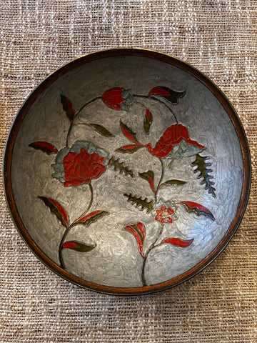 Vintage Cloisonne Brass Floral Bowl