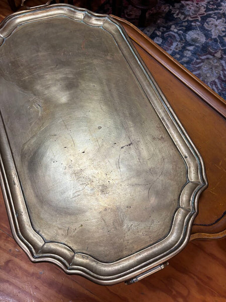 Early 20th Century Wood Frame Brass Tray Table Germany (in store PU)