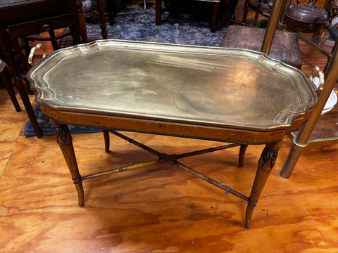 Early 20th Century Wood Frame Brass Tray Table Germany (in store PU)