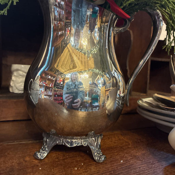 Vintage Silver Pitcher w/ Red Roses