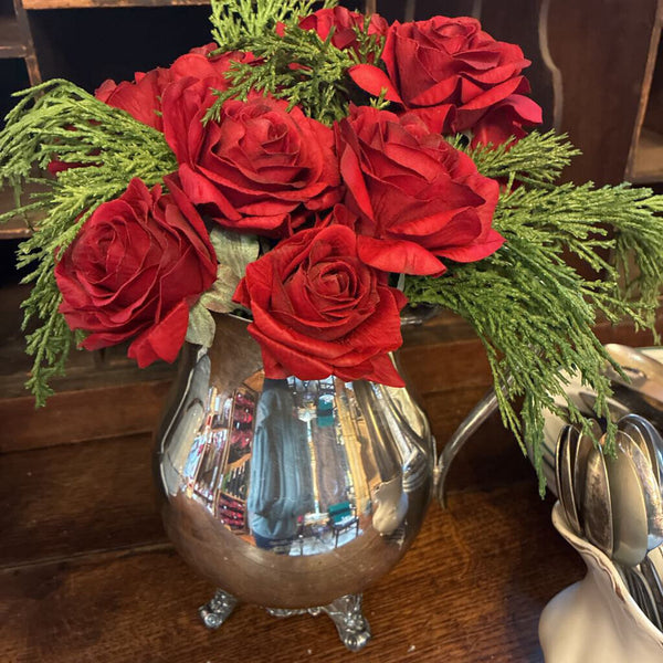 Vintage Silver Pitcher w/ Red Roses