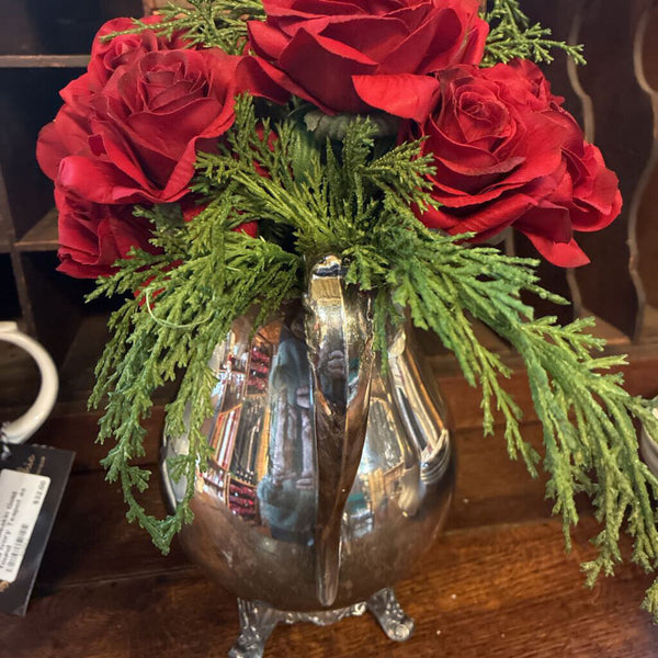 Vintage Silver Pitcher w/ Red Roses