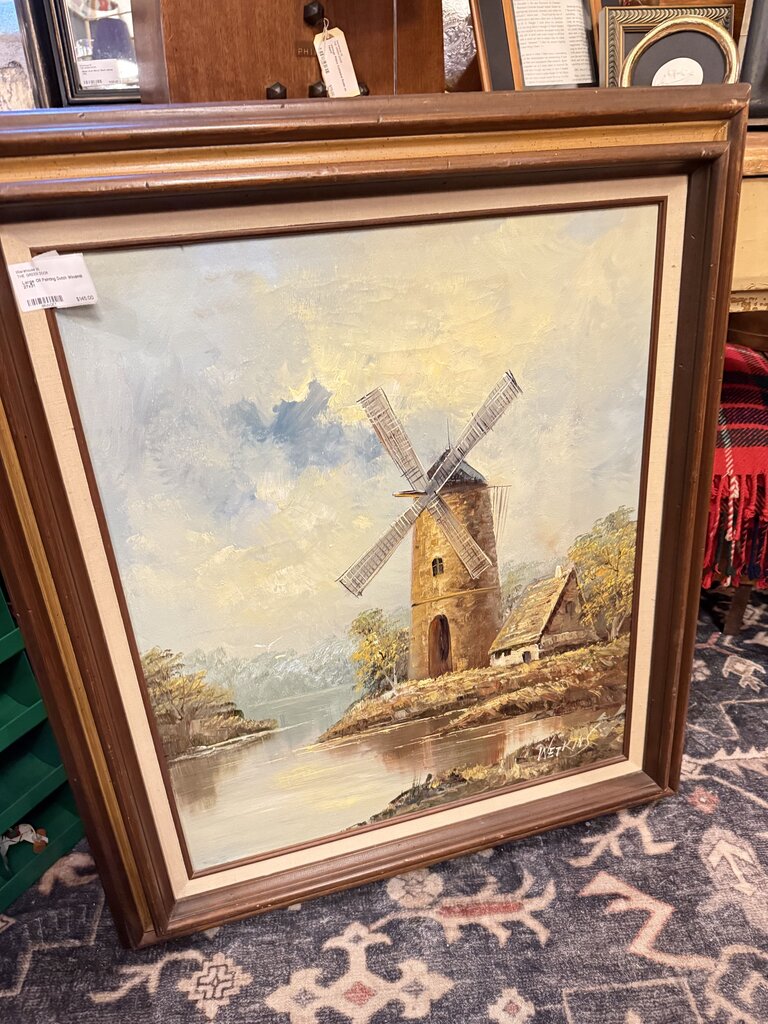 Large Oil Painting Dutch Windmill 27x31