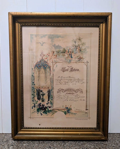 Antique Framed 1914 German Baptism Certificate 14x18