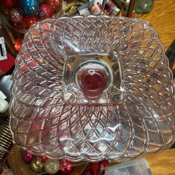 Pink Tressis L.E. Smith Glass Pedestal Cake Stand (11" square, 6.25" tall) W1970