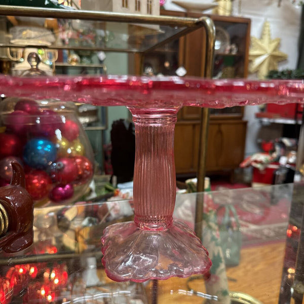 Pink Tressis L.E. Smith Glass Pedestal Cake Stand (11" square, 6.25" tall) W1970