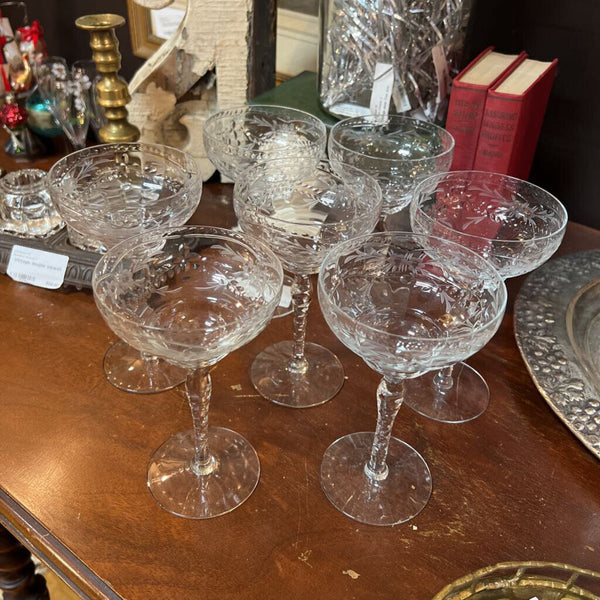 Set of 7 Vintage Libbey Champagne Stemware Glass. Rock Shape crystal 5.25"