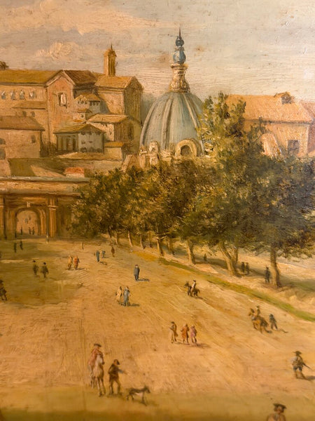 0413 Vintage Oil on Board Town Scene Painting