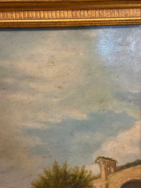 0413 Vintage Oil on Board Town Scene Painting