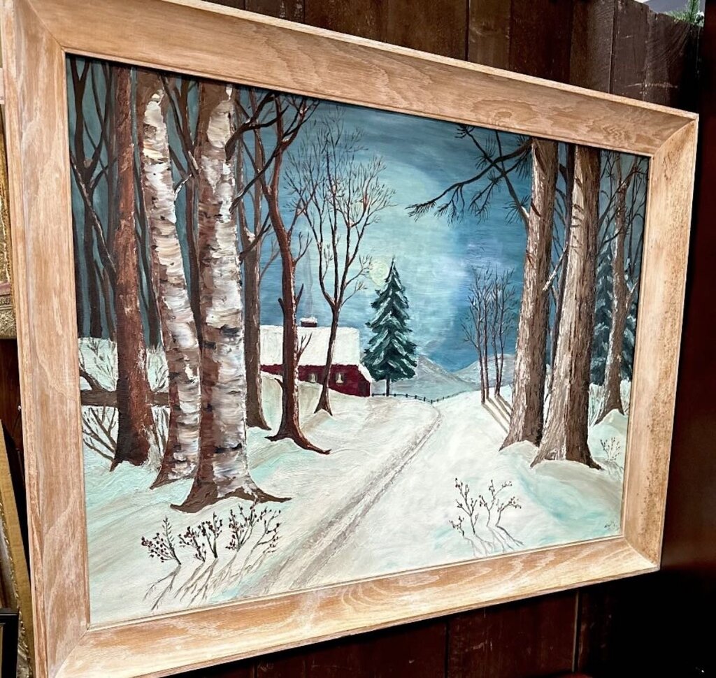 Vintage Winter Landscape Oil Painting, Signed