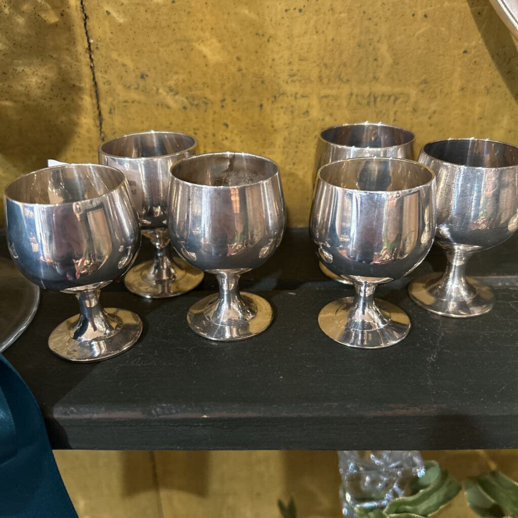SET OF 6 CORDIAL GOBLETS SILVER PLATED 2.5"