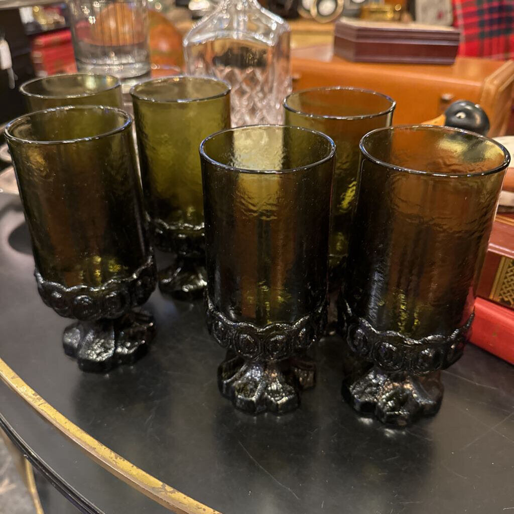 Set of 6 Tiffin Madeira footed Olive green glasses