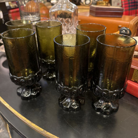 Set of 6 Tiffin Madeira footed Olive green glasses