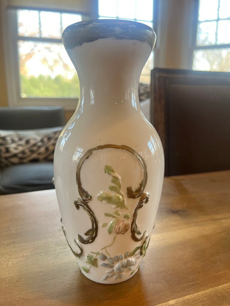 Antique Hand Painted Milk Glass Vase