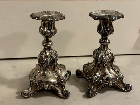 Sweden sterling Silver weighted rococo style candle holders 6.5" x 4" pair