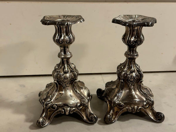 Sweden sterling Silver weighted rococo style candle holders 6.5" x 4" pair