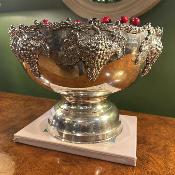 VINTAGE SILVERPLATED PEDESTAL WINE/CHAMPAGNE COOLER W/ PINECONES