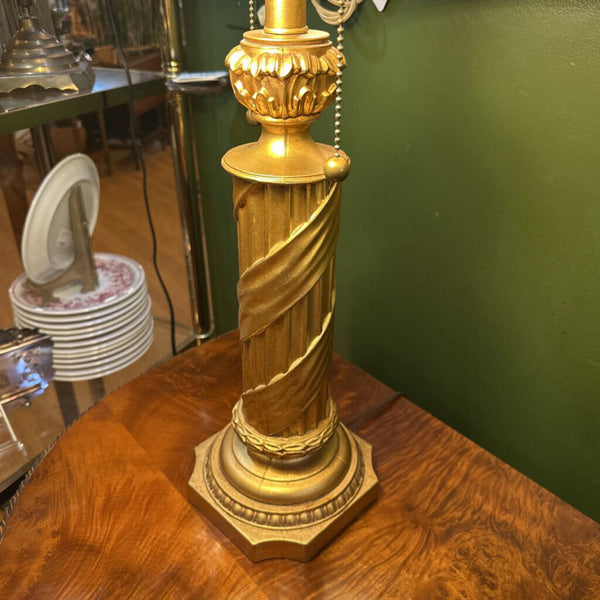 PAIR OF BEAUTIFUL VINTAGE GOLD LAMPS, WITH SHADES. HEAVY