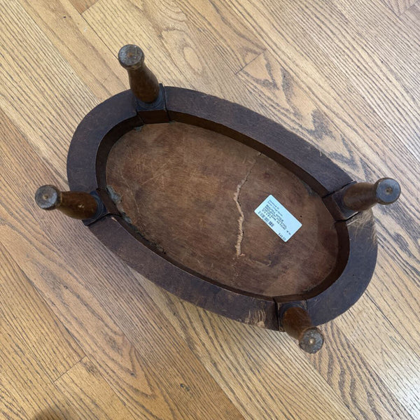 BEAUTIFUL ANTIQUE NEEDLEPOINT FOOTSTOOL, CARVED BASE. AS FOUND 16"W X 10"D X 8"H