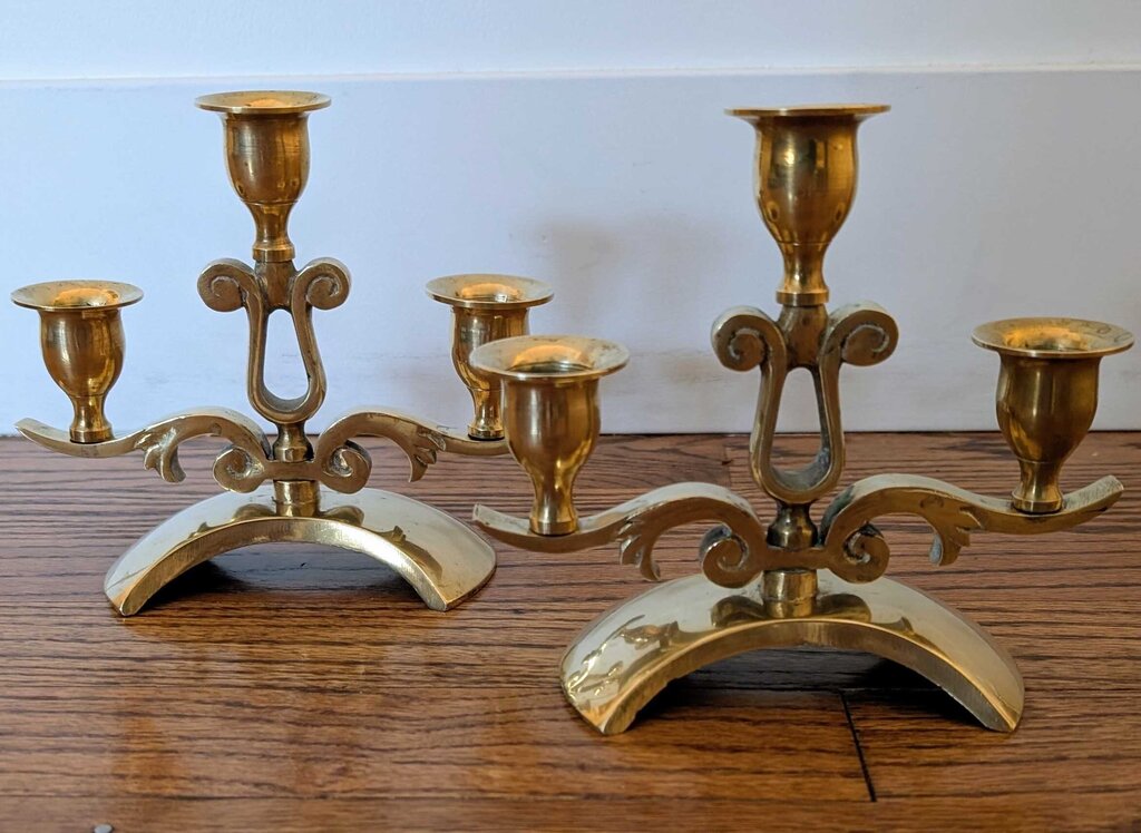 Vintage Solid Brass Candelabras - PAIR 6X6