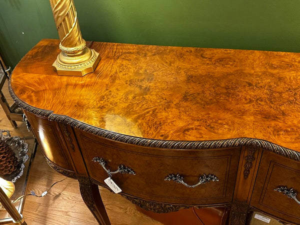 ANTIQUE BURLED WOOD QUEEN ANNE BUFFET, 68"W x 38"H x 21"D. IN STORE PICKUP