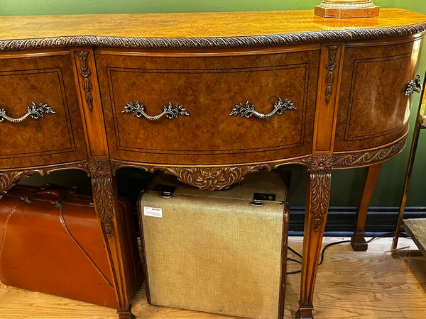 ANTIQUE BURLED WOOD QUEEN ANNE BUFFET, 68"W x 38"H x 21"D. IN STORE PICKUP