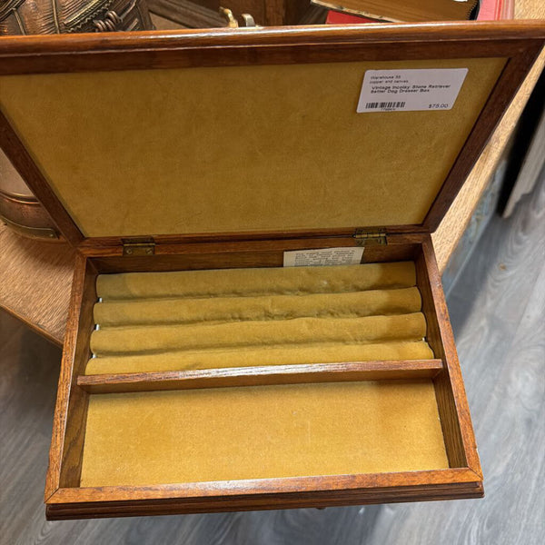 Vintage Incolay Stone Retriever Setter Dog Dresser Box