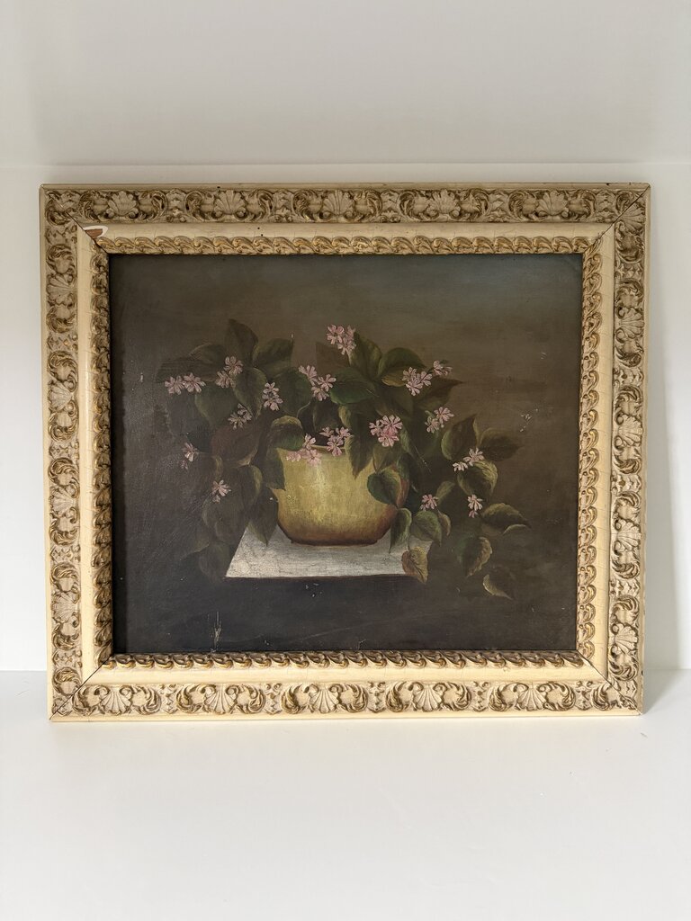 0600 Antique Delicate Pink Floral Painting on Academy Board