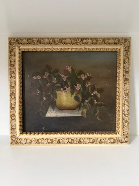 0600 Antique Delicate Pink Floral Painting on Academy Board