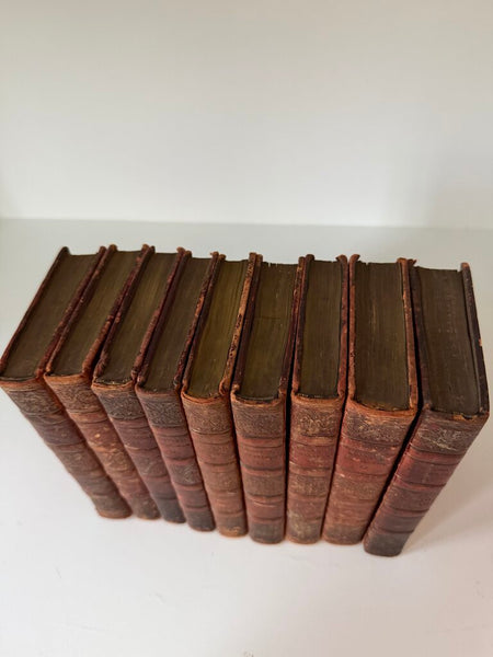 0897 British Essayists Partial Full Red Moroccan Leather 9 Book Set c. 1819