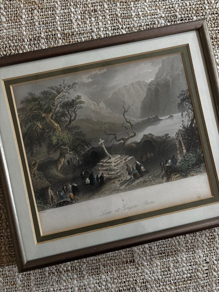 Vintage Framed Gougane Barra Print: W.H. Bartlett Irish Scene 7.5x8.5