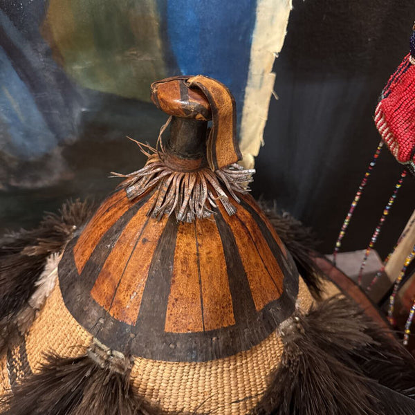 West African straw hat with ostrich feathers