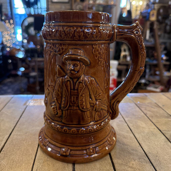 Brown Pottery Stein with Deer