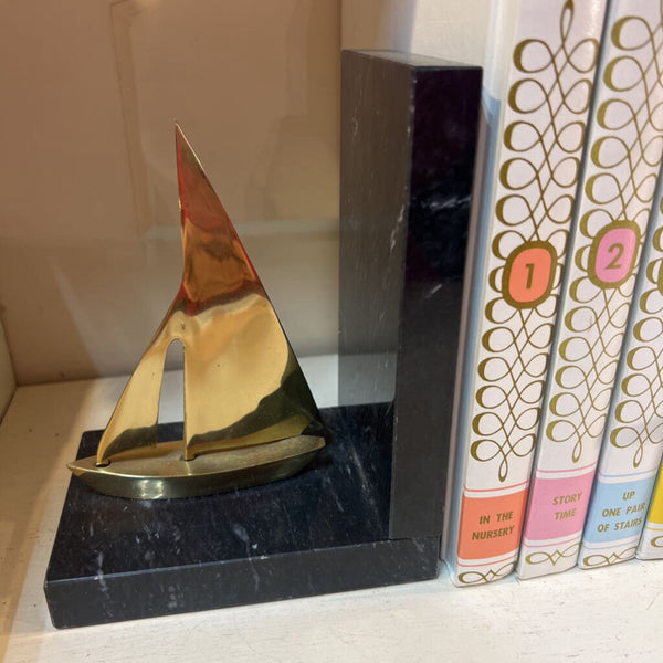 Vintage Brass & Onyx Sailboat Bookend