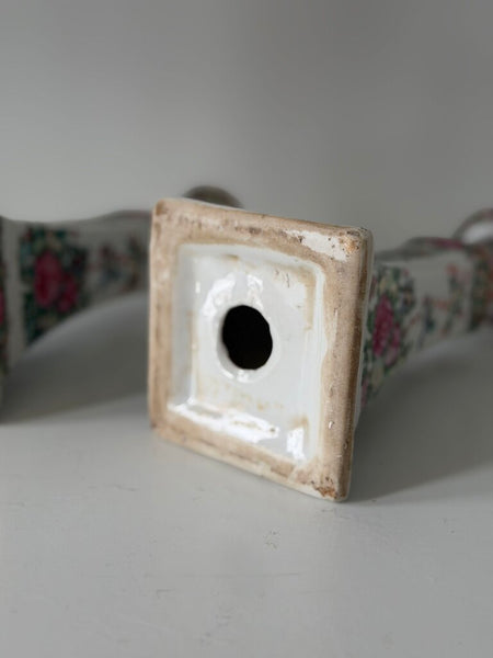 0941 Antique Famille Rose Chinese Pair Candle Holders