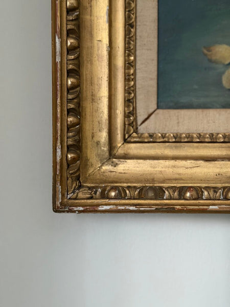 0432 19th Century Yellow Roses Still Life Oil on Board Painting