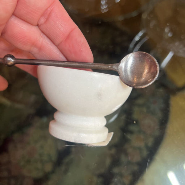 Alabaster salt Cellar w Spoon