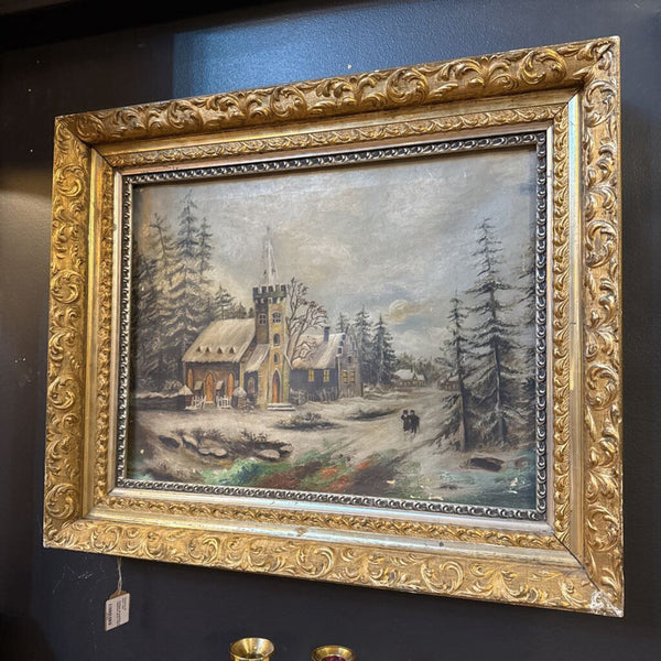 Antique oil painting on canvas no signature great frame 20 x 25