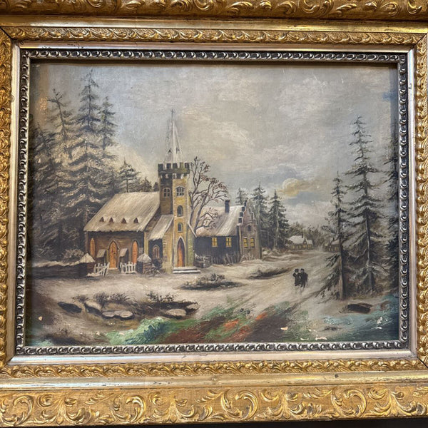 Antique oil painting on canvas no signature great frame 20 x 25