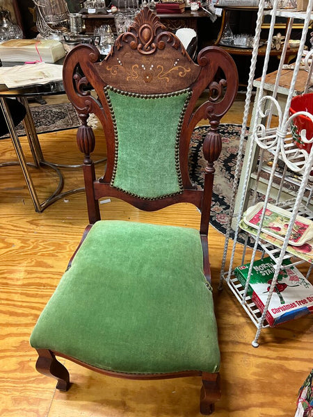 Antique Green Velvet Inlay Vanity Chair -shorter seat height P/U only