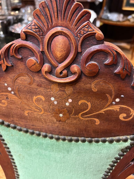 Antique Green Velvet Inlay Vanity Chair -shorter seat height P/U only