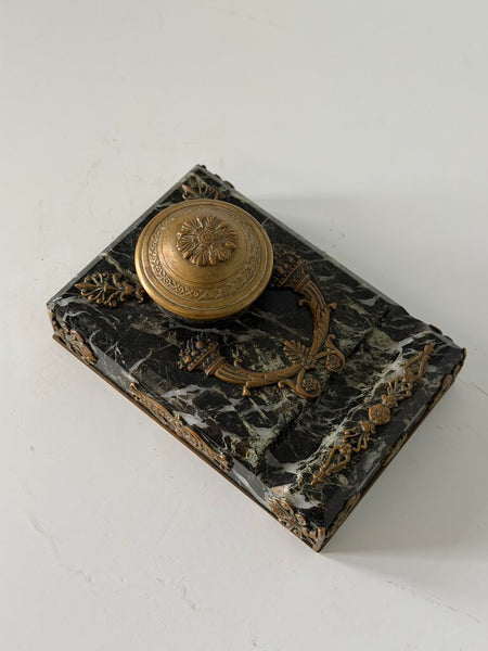 0469 Antique French Empire Green Marble & Bronze Inkwell